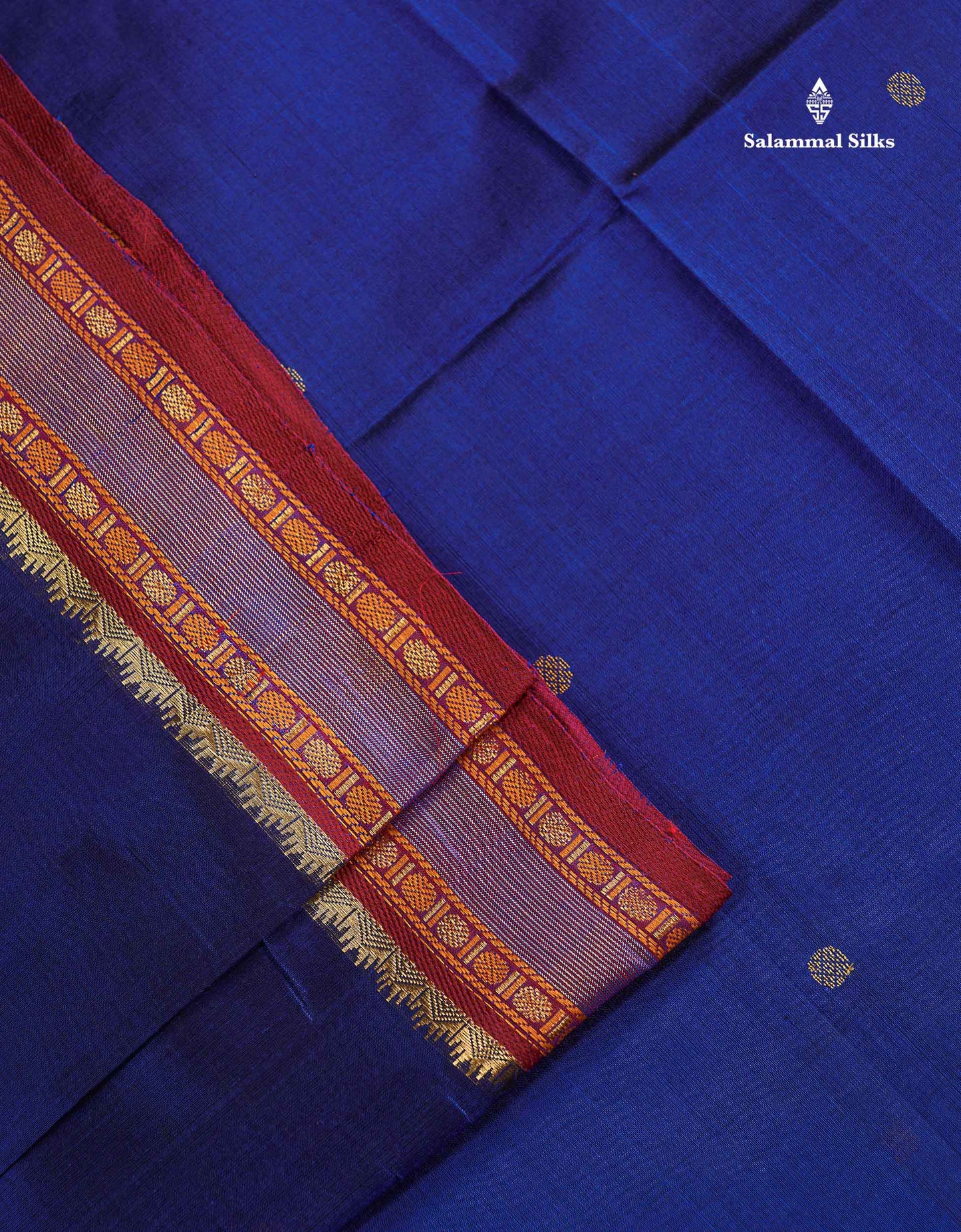 Pure Silk Cotton Saree - Royal Blue Colour Body With Butta & Traditional Border