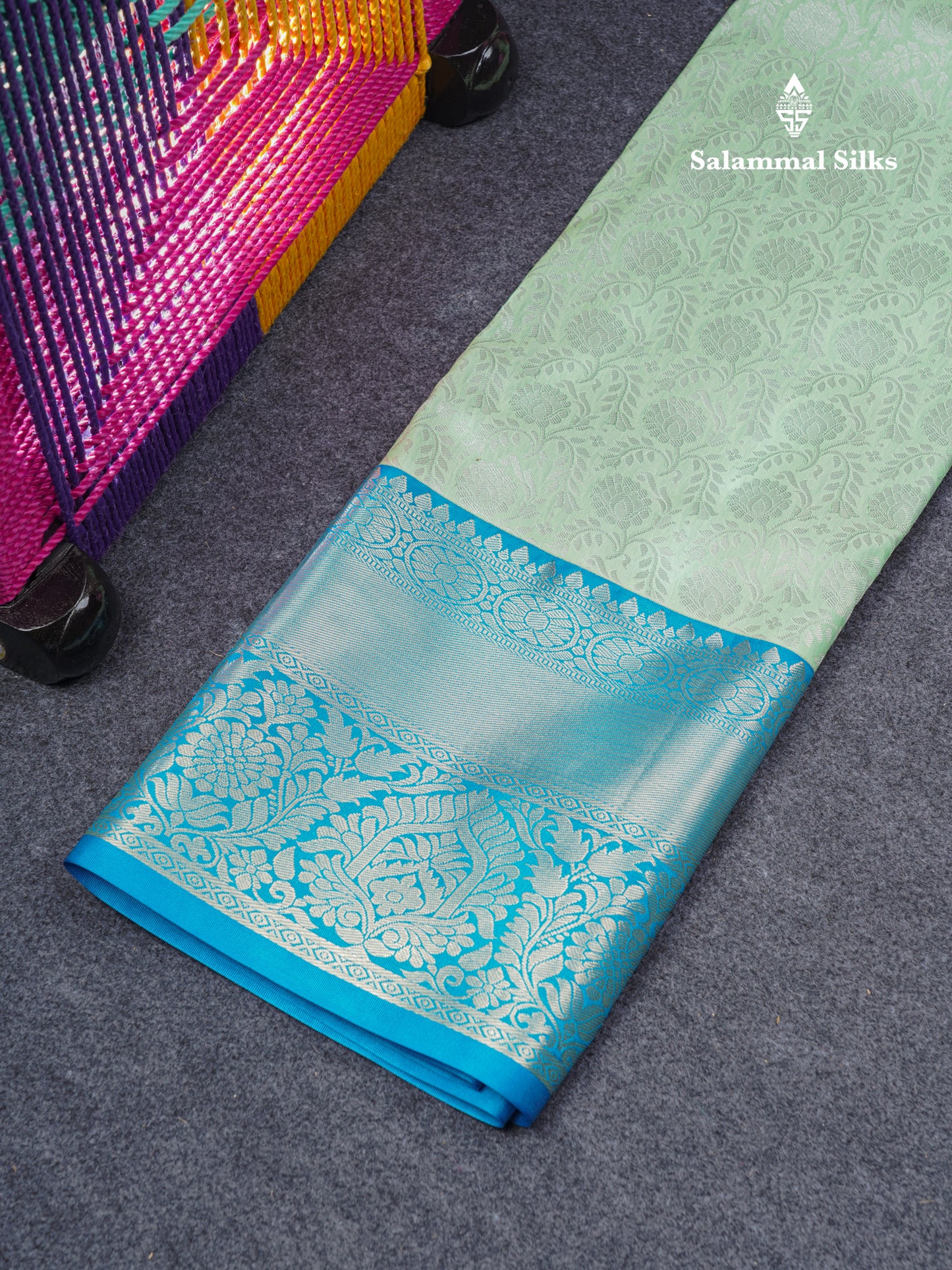 Semi Silk Pattu Pavadai (Light Rexona) With Contrast Ramar Blue Blouse 45"
