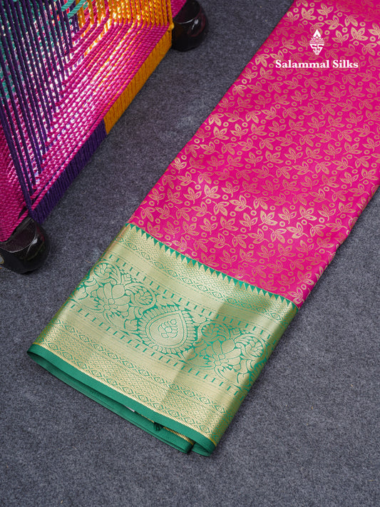 Semi Silk Pattu Pavadai (Rani Pink) With Contrast Bottle Green Blouse 45"