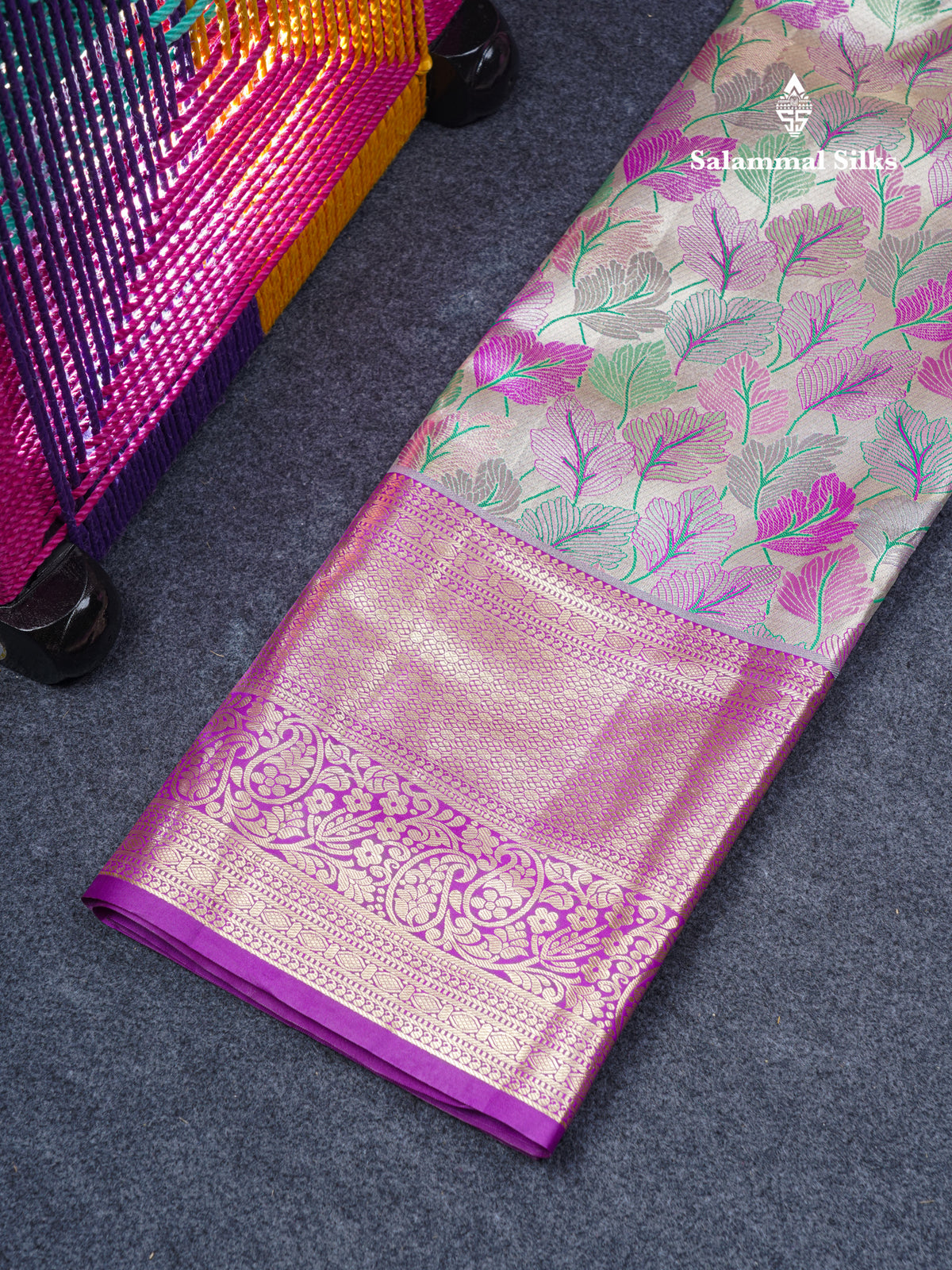 Semi Silk Pattu Pavadai Tissue (Gold) With Contrast Magenta Pink Blouse 45"