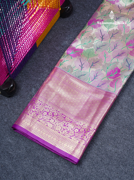 Semi Silk Pattu Pavadai Tissue (Gold) With Contrast Magenta Pink Blouse 45"