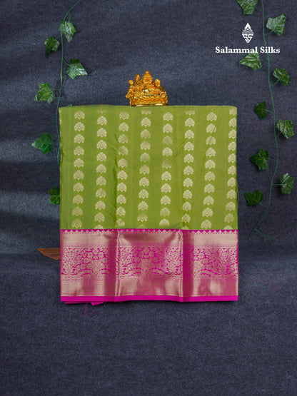 Semi Silk Pattu Pavadai ( Chilly Red ) with Contrast Bottle Green Blouse 27"