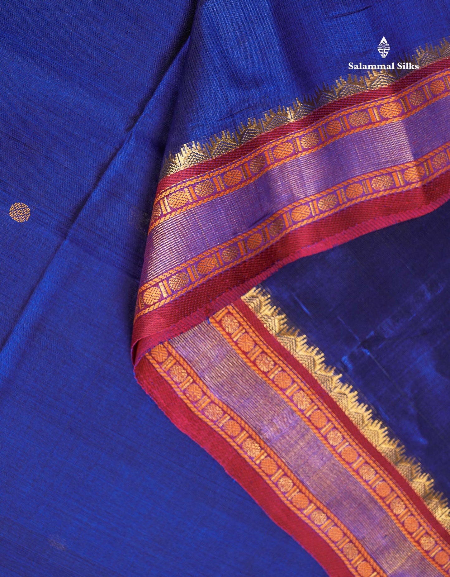 Pure Silk Cotton Saree - Royal Blue Colour Body With Butta & Traditional Border