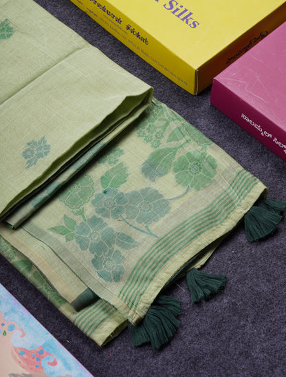 Beautiful Dark Peach Muga Cotton Saree With Contrast Maroon Blouse
