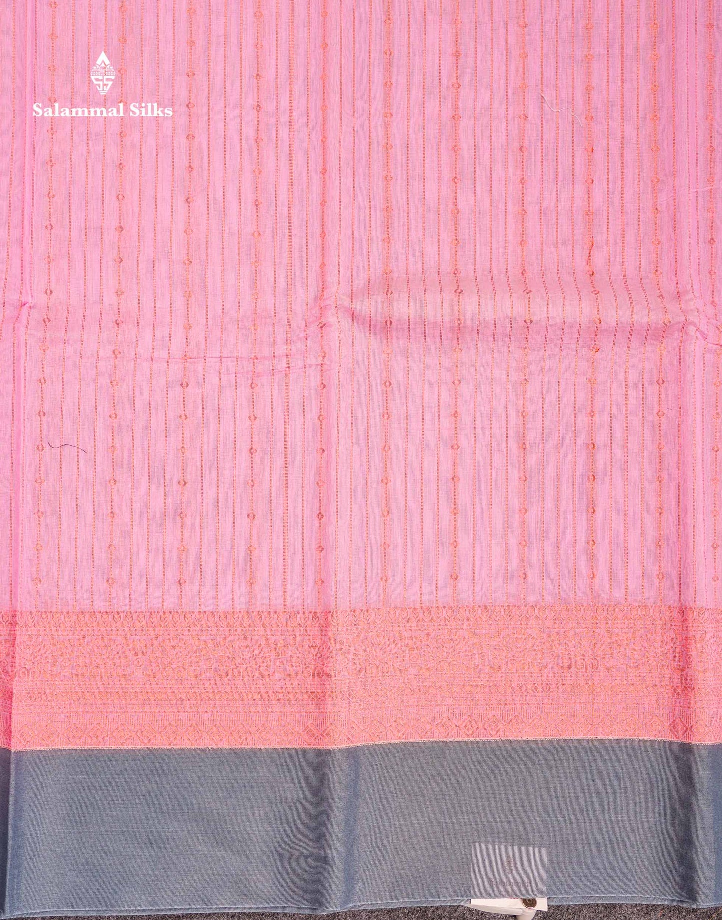 Beautiful Light Pink Zari Lines Kota Cotton Saree With Contrast Grey Plain Border
