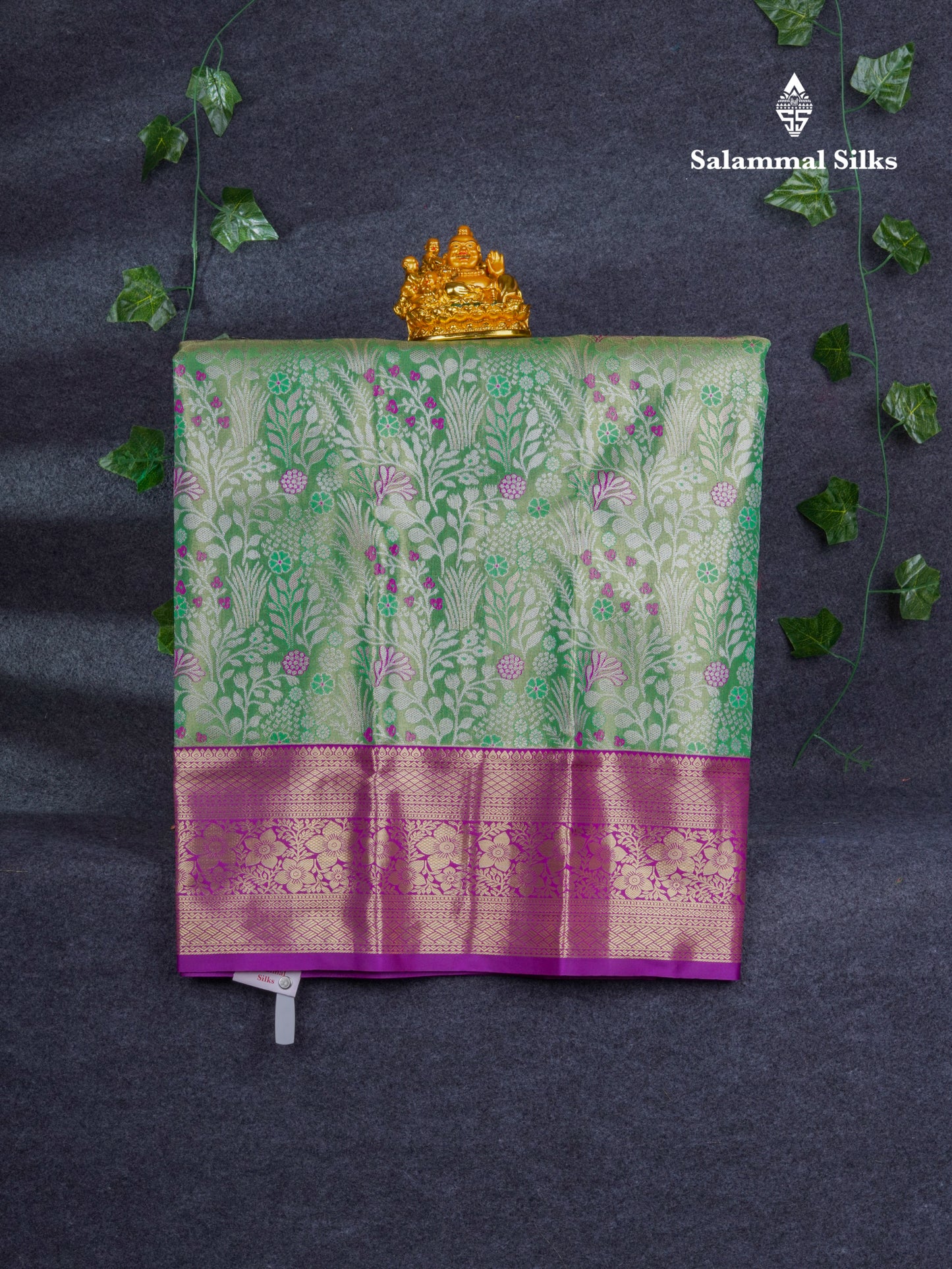 Semi Silk Pattu Pavadai ( Green ) with Contrast Purple Blouse 27"