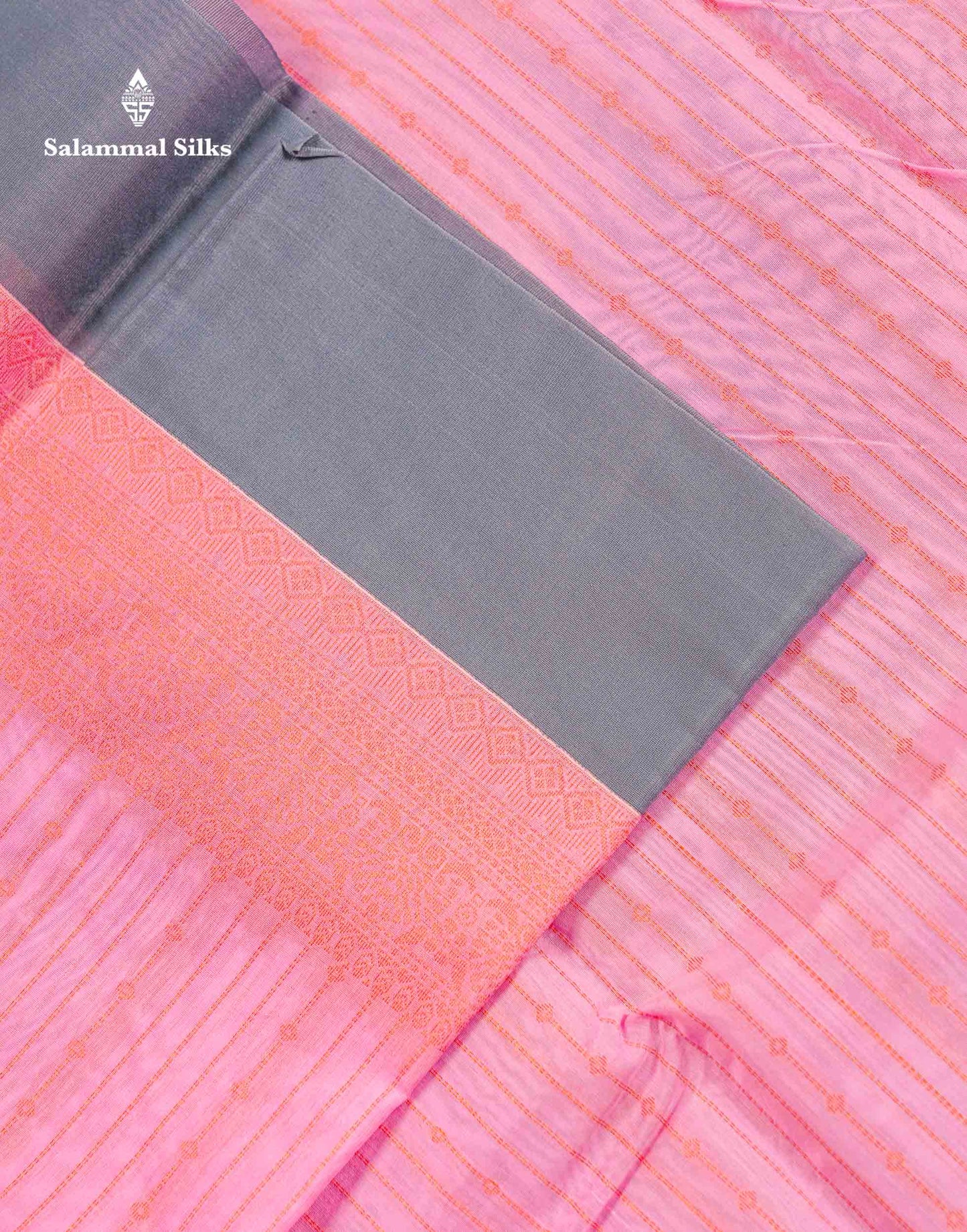Beautiful Light Pink Zari Lines Kota Cotton Saree With Contrast Grey Plain Border
