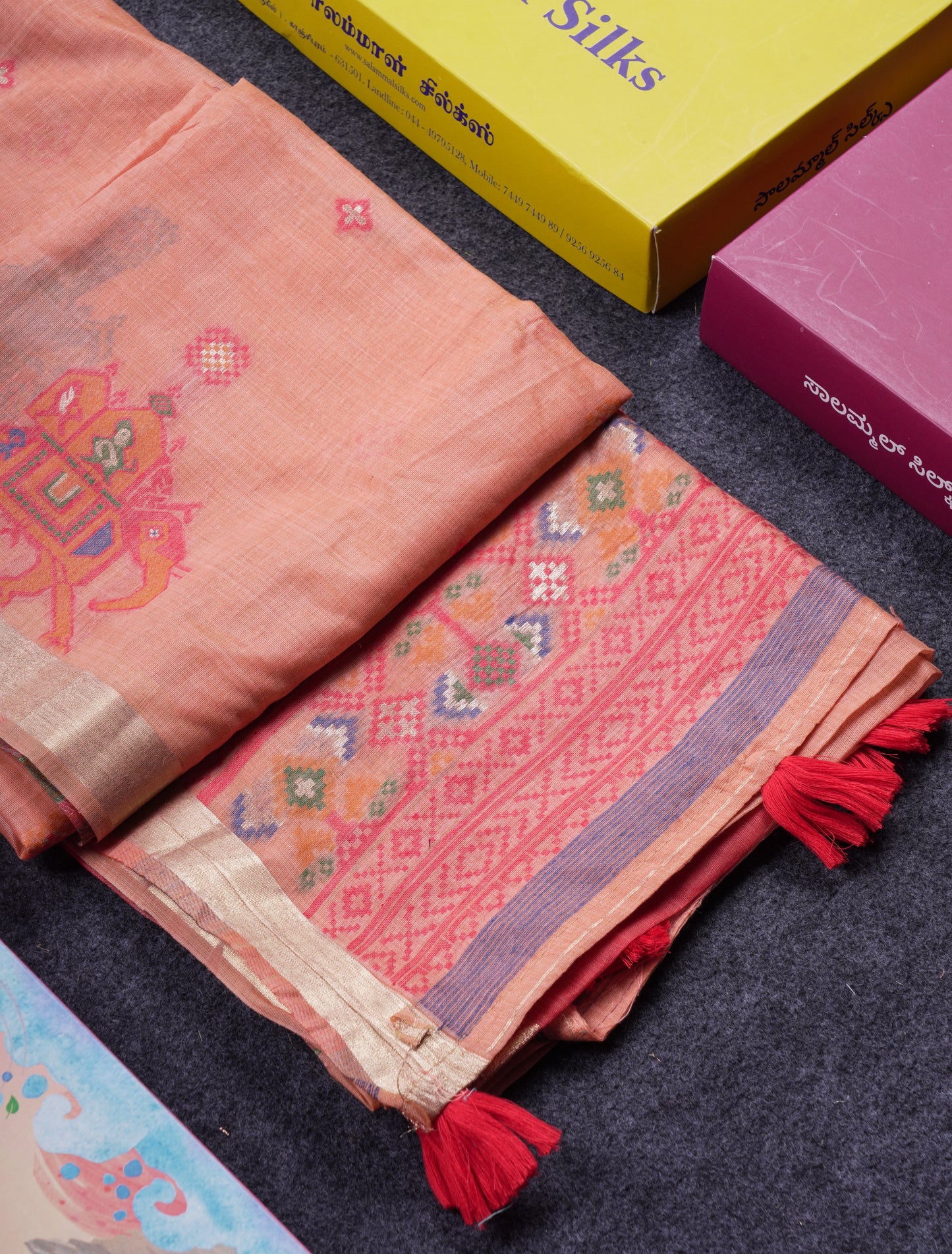 Beautiful Cream Sandal Meanakari Work Muga Cotton Saree With Contrast Brown Blouse