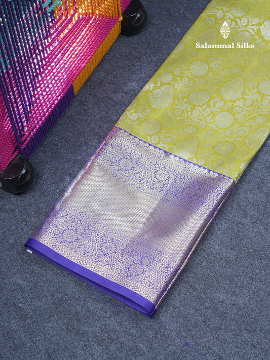 Semi Silk Pattu Pavadai (Manthulir Green) With Contrast Violet Blouse 44"