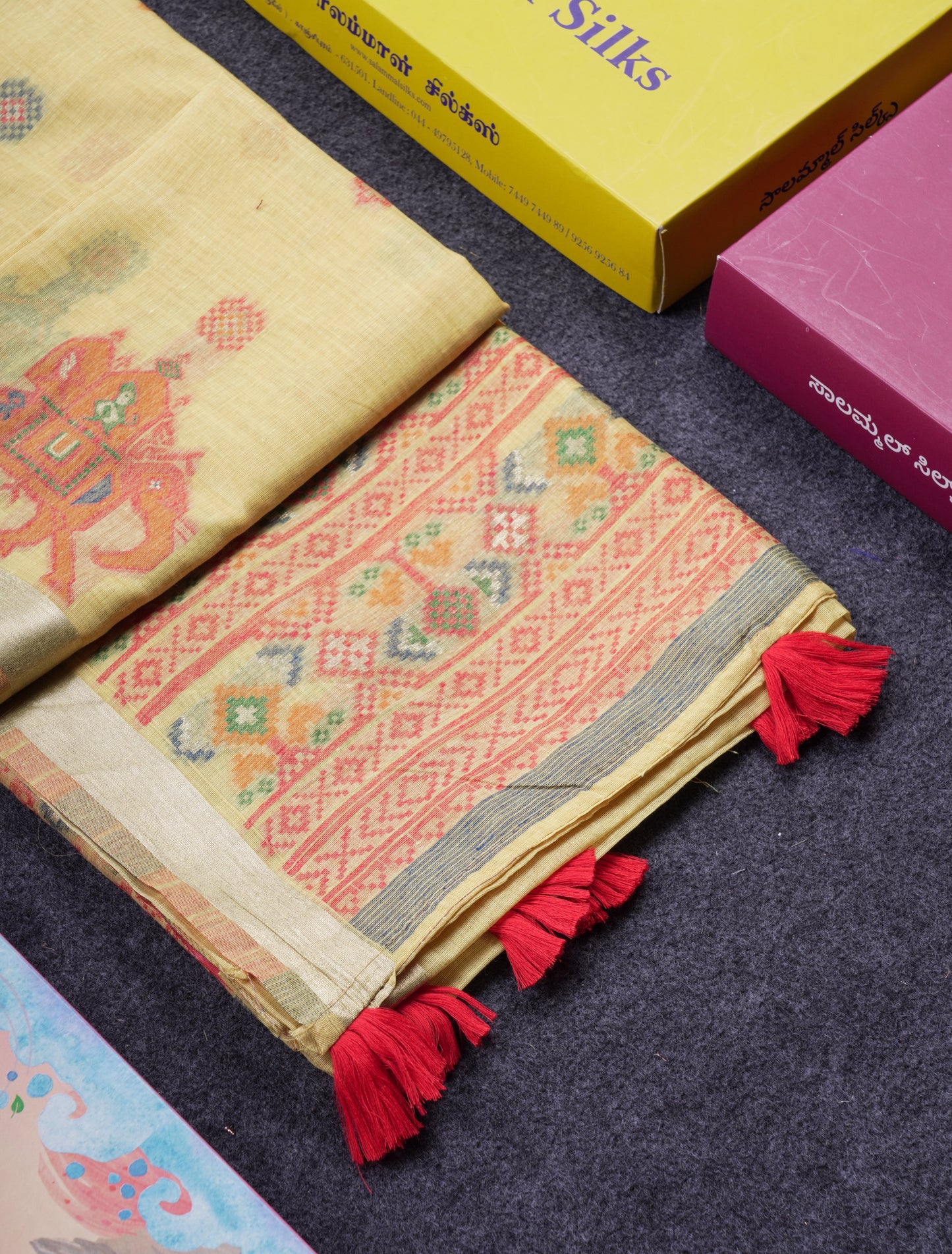 Beautiful Cream Sandal Meanakari Work Muga Cotton Saree With Contrast Brown Blouse