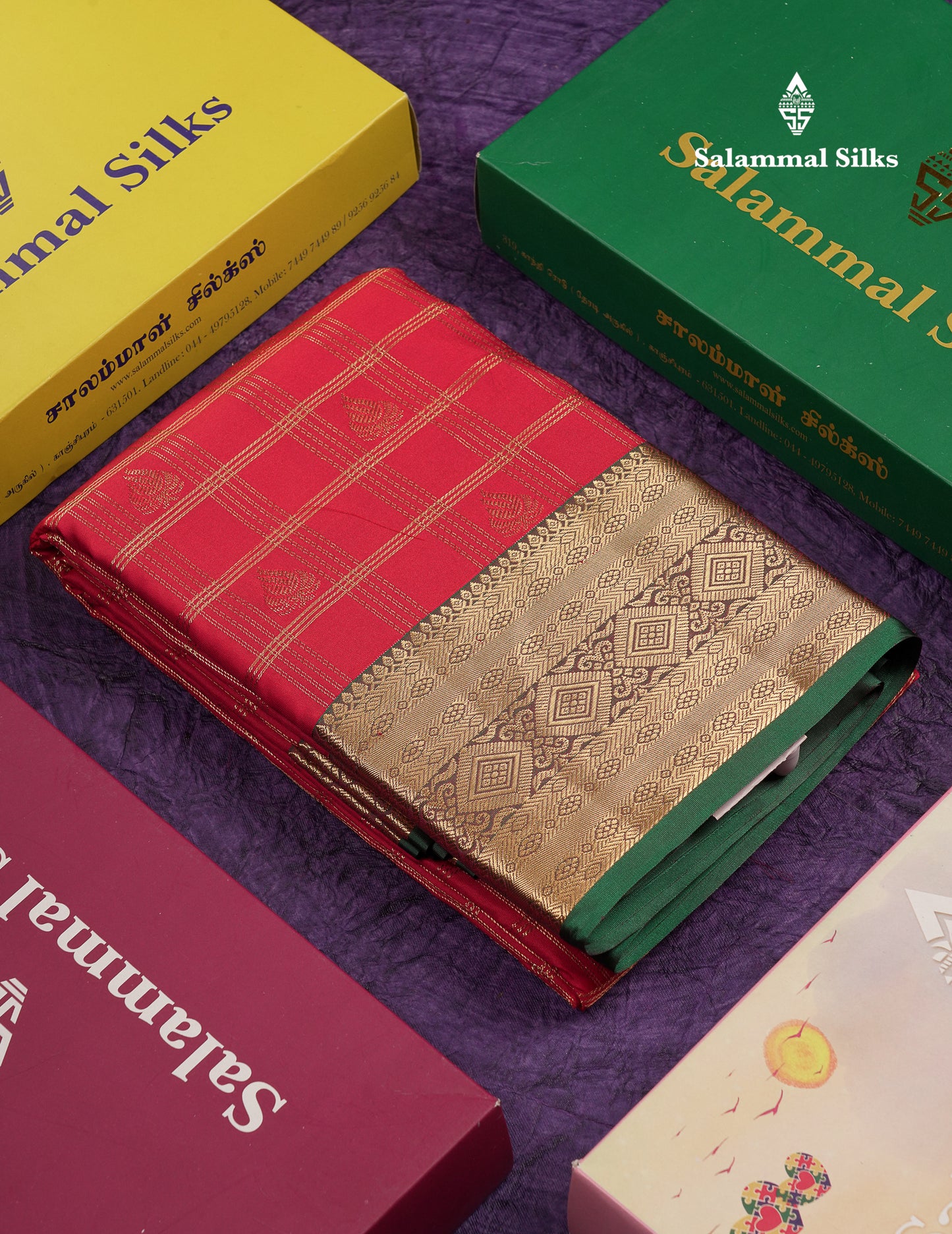 Beautiful Dark Magenta Checks With Butta Semi Silk Saree With Contrast Light Violet Traditional Evening Morning Border