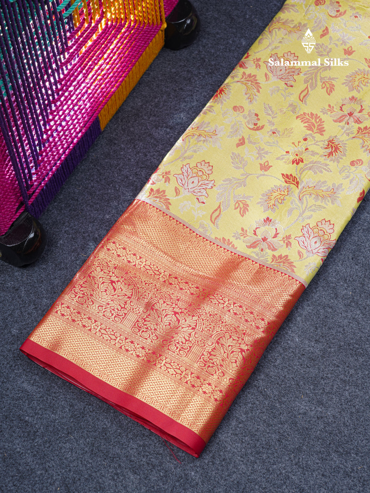 Semi Silk Pattu Pavadai Tissue (Manthulir Green) With Contrast Chilly Red Blouse 45"