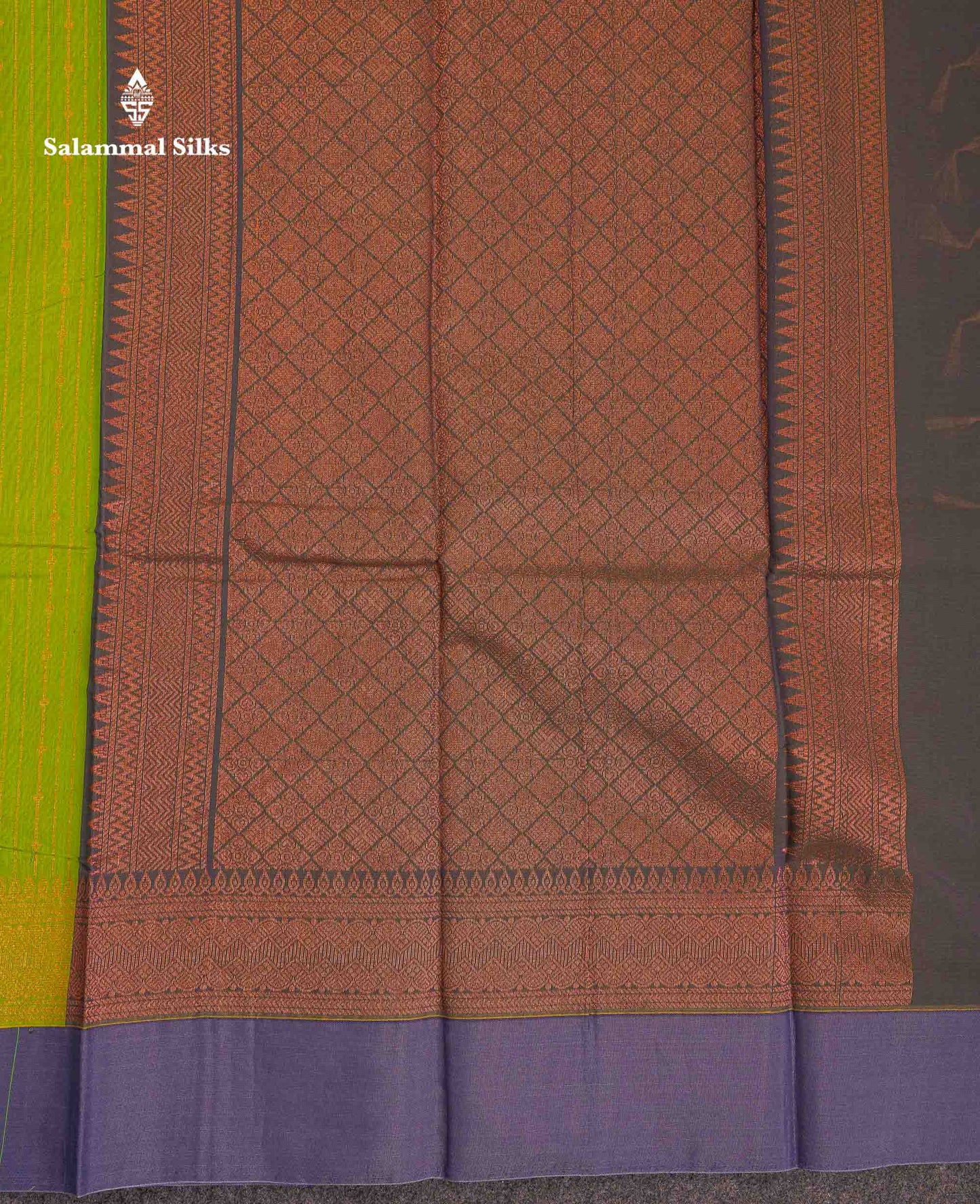 Beautiful Parrot Green Zari Lines Kota Cotton Saree With Contrast Blueish Grey Plain Border