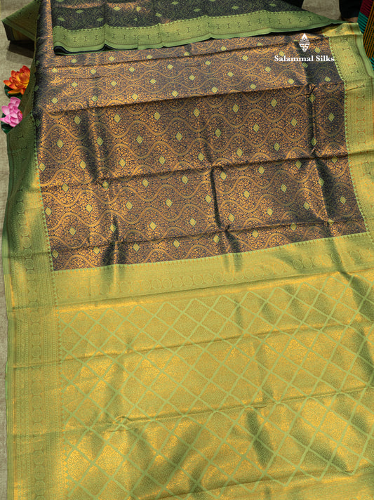 Navy Blue Colour Semi Silk Saree With Parrot Green Border