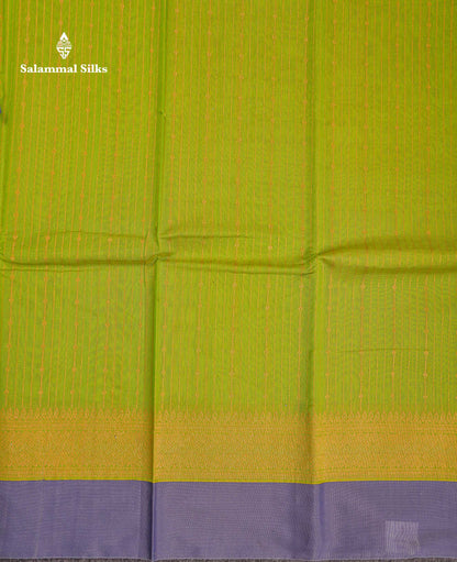 Beautiful Parrot Green Zari Lines Kota Cotton Saree With Contrast Blueish Grey Plain Border