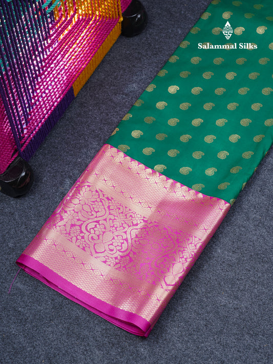 Semi Silk Pattu Pavadai (Bottle Green) With Contrast Magenta Pink Blouse 44"