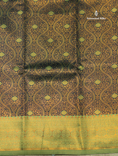 Navy Blue Colour Semi Silk Saree With Parrot Green Border