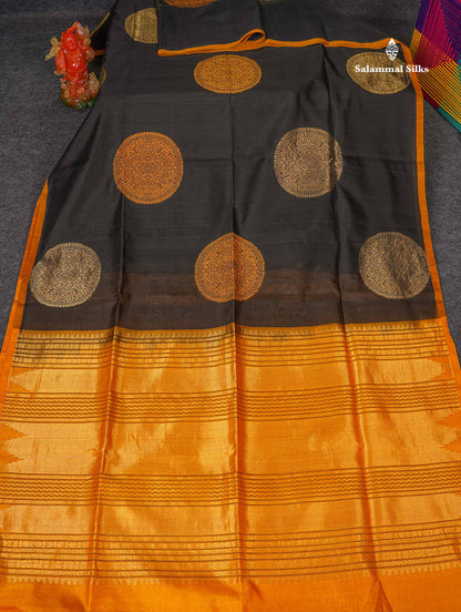 Pure Silk Cotton Saree - Half White Colour Body Thread Butta & Black Blouse