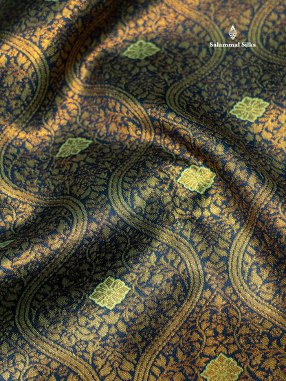 Navy Blue Colour Semi Silk Saree With Parrot Green Border