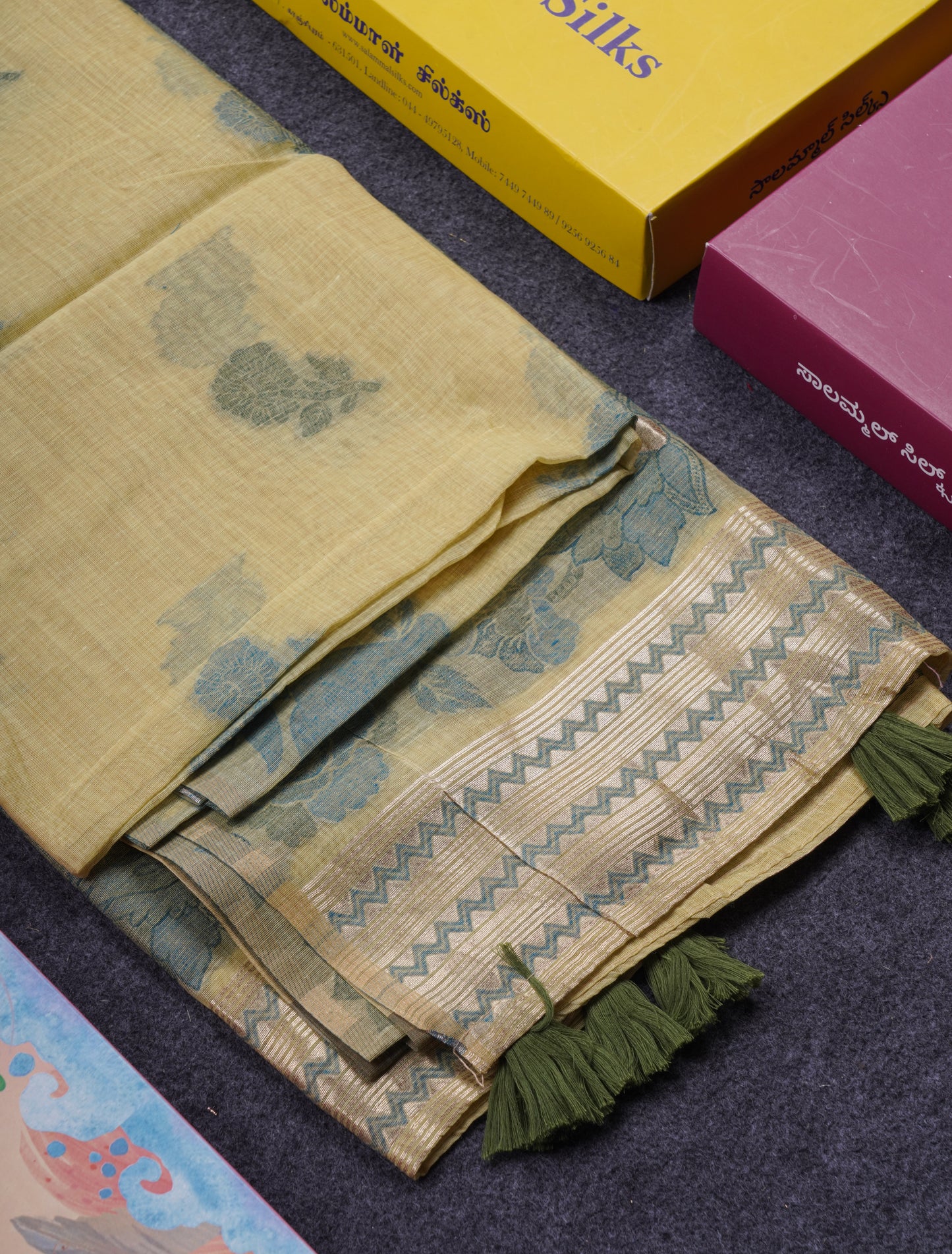 Beautiful Light Yellow Muga Cotton Saree With Contrast Light Red Blouse