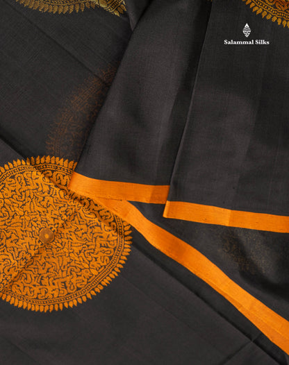 Pure Silk Cotton Saree - Half White Colour Body Thread Butta & Black Blouse