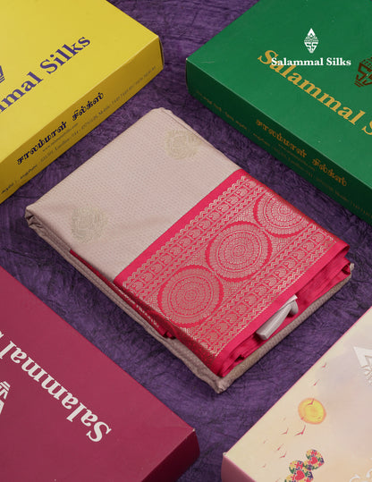 Beautiful Manthulir Yellow Semi Silk Saree With Contrast Cream Sandal Traditional Border