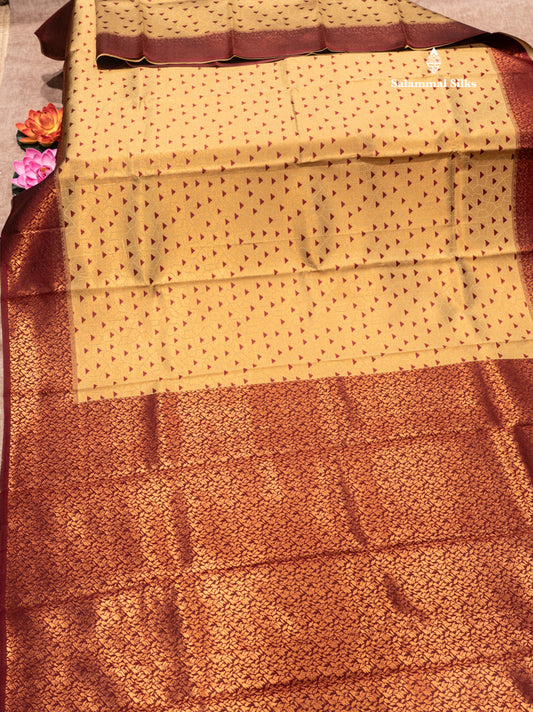 Gold Colour Semi Silk Saree With Maroon Border