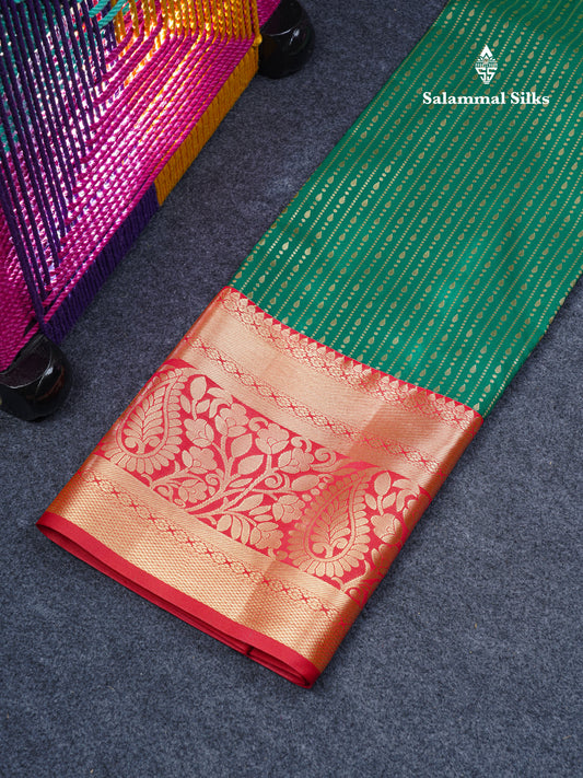 Semi Silk Pattu Pavadai (Bottle Green) With Contrast Chilly Red Blouse 45"