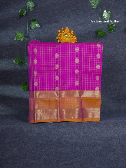 Pure Silk Pattu Pavadai Small Checks With Butta ( Vadamalli ) With Contrast Mustard Yellow Blouse 19"