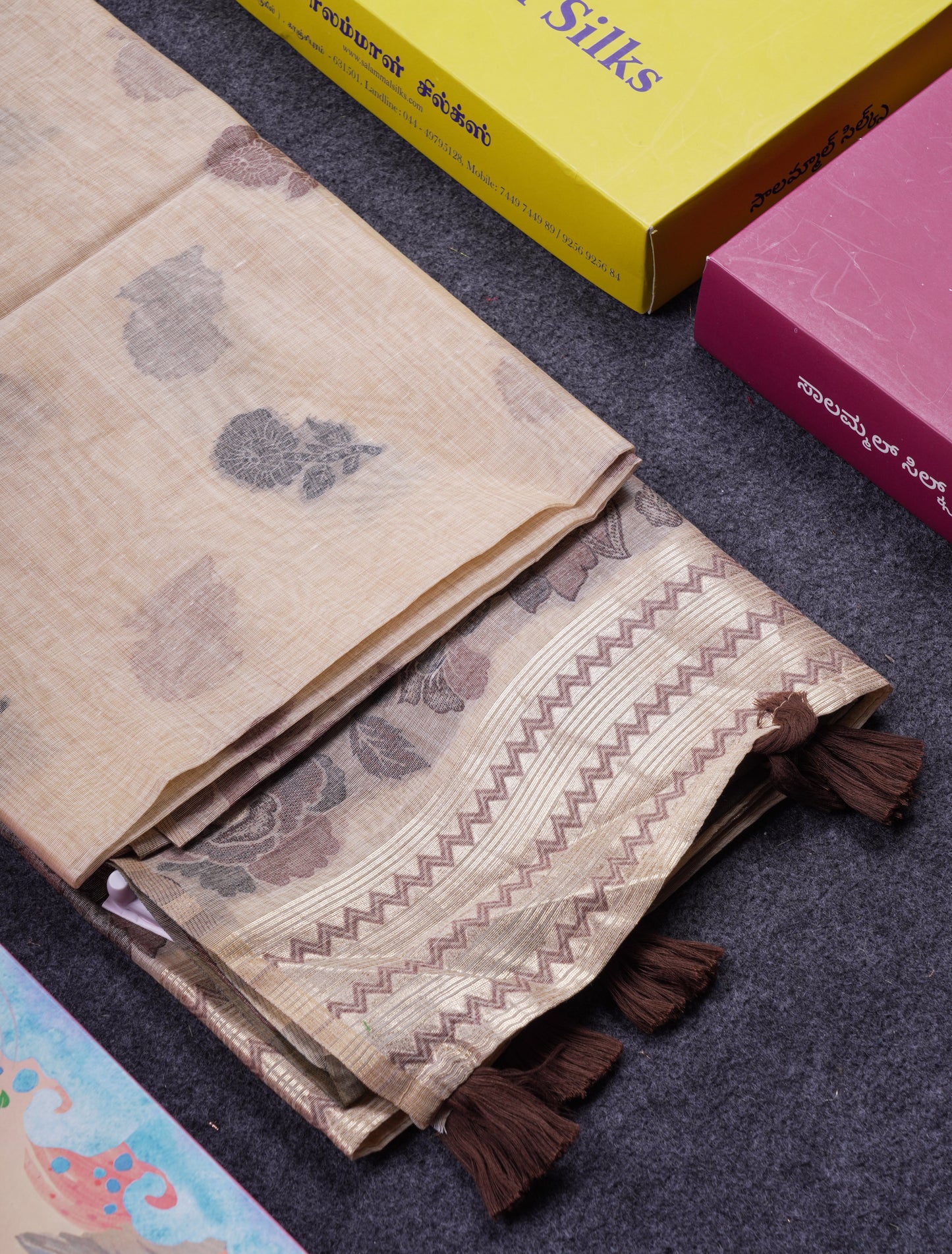 Beautiful Light Yellow Muga Cotton Saree With Contrast Light Red Blouse