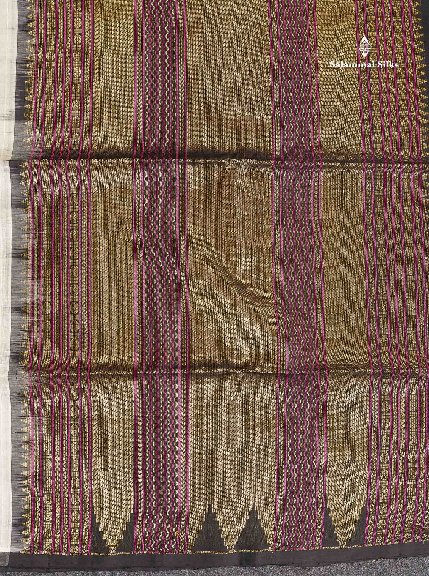 Pure Silk Cotton Saree - Half White Colour Body Thread Butta & Black Blouse