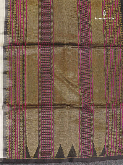 Pure Silk Cotton Saree - Half White Colour Body Thread Butta & Black Blouse
