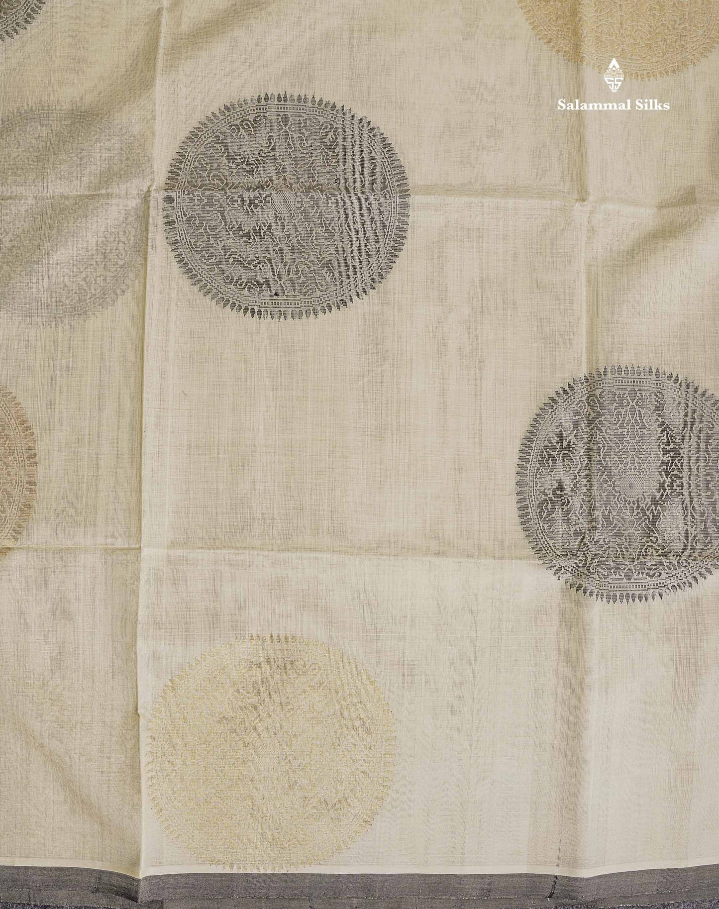Pure Silk Cotton Saree - Half White Colour Body Thread Butta & Black Blouse