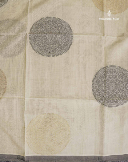Pure Silk Cotton Saree - Half White Colour Body Thread Butta & Black Blouse
