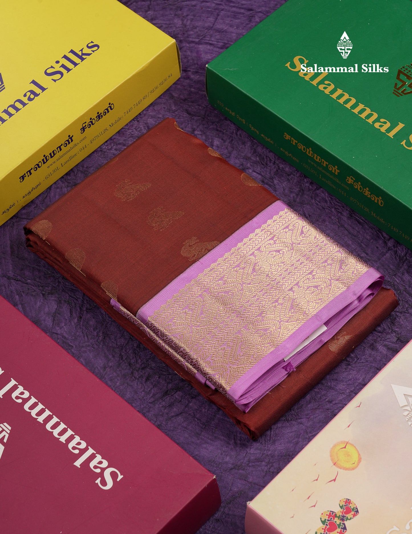 Beautiful Saffire Green Pure Kanjivaram Silk Saree With Contrast Lavender Traditional Border