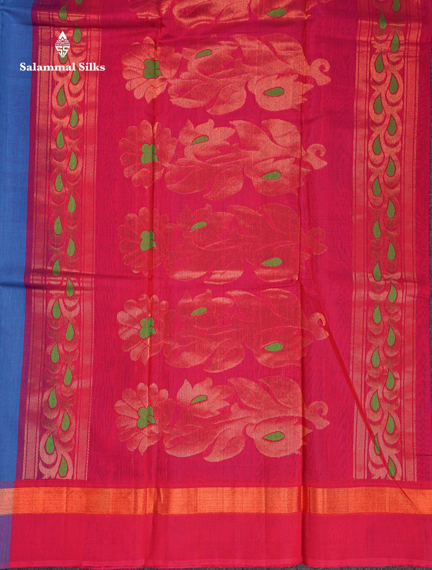 Beautiful Ananda Blue Zari Butta Menakari Work SICO Cotton Saree With Contrast Pink Blouse