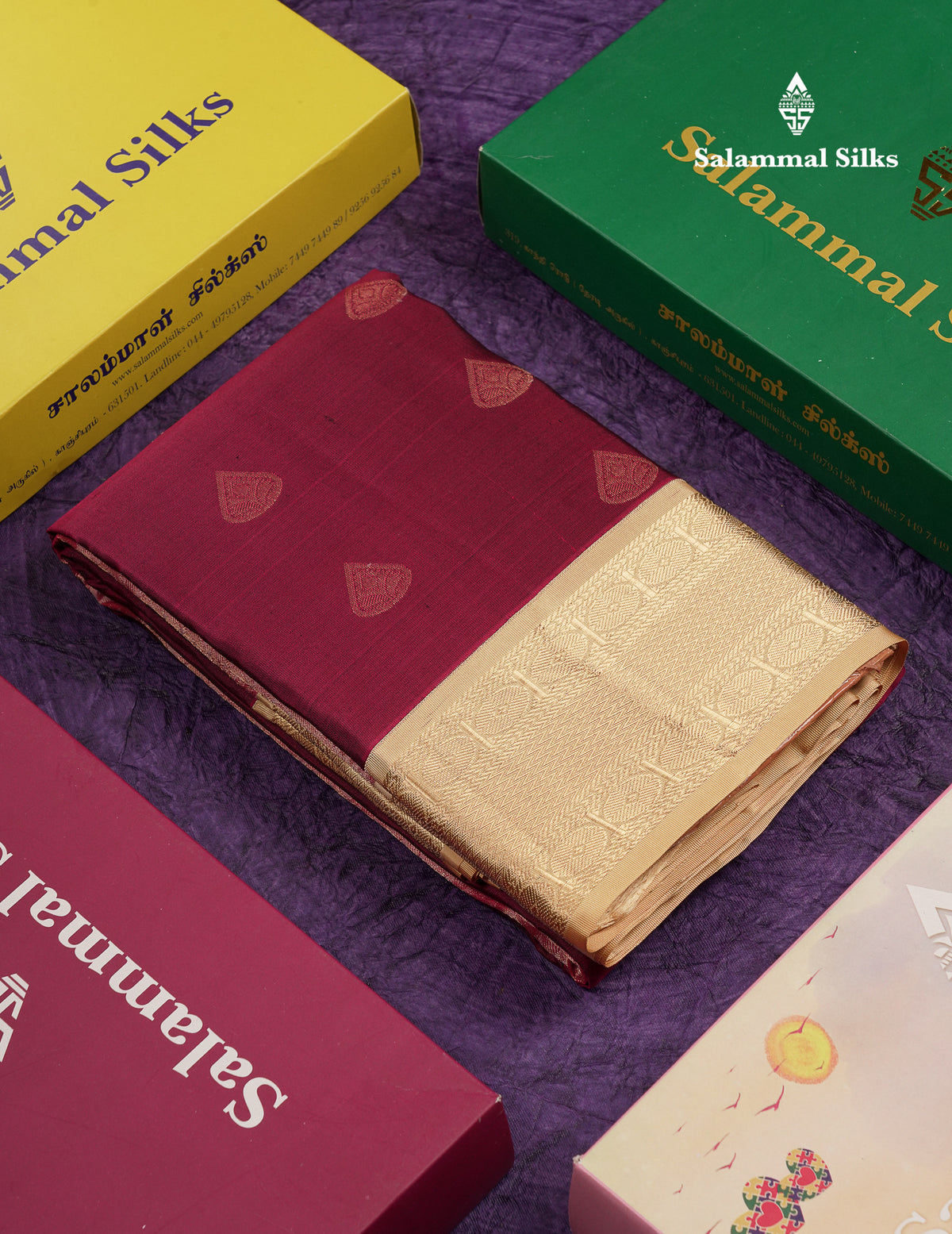 Beautiful Dual Tone Magenta Pure Kanjivaram Silk Saree With Contrast Sandal Traditional Border