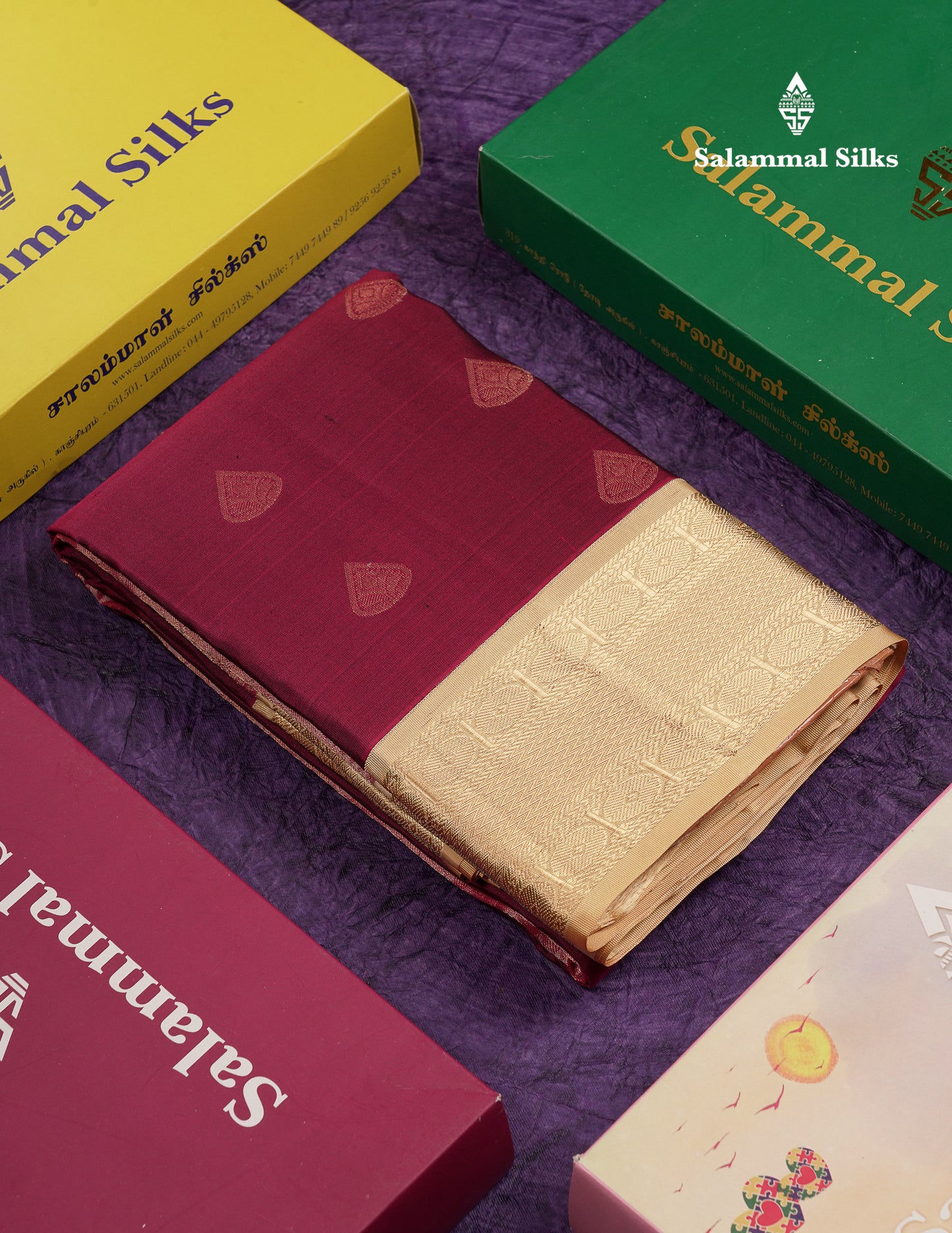 Beautiful Dual Tone Magenta Pure Kanjivaram Silk Saree With Contrast Sandal Traditional Border