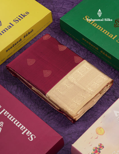 Beautiful Dual Tone Magenta Pure Kanjivaram Silk Saree With Contrast Sandal Traditional Border