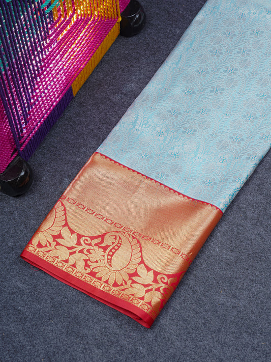Semi Silk Pattu Pavadai (Ice Blue) With Red Blouse 44"