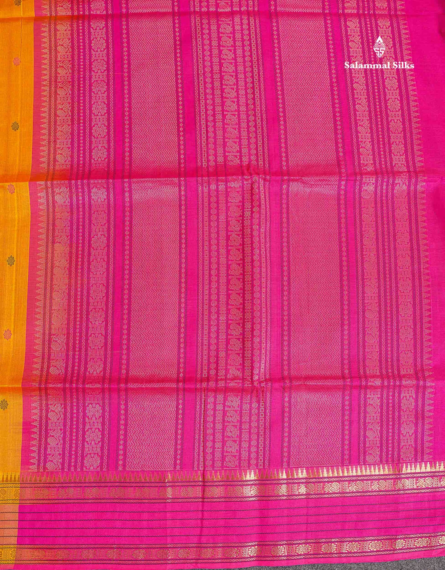 Pure Silk Cotton Saree - Pink Colour Body Thread Butta & Dark Purple Traditional Border