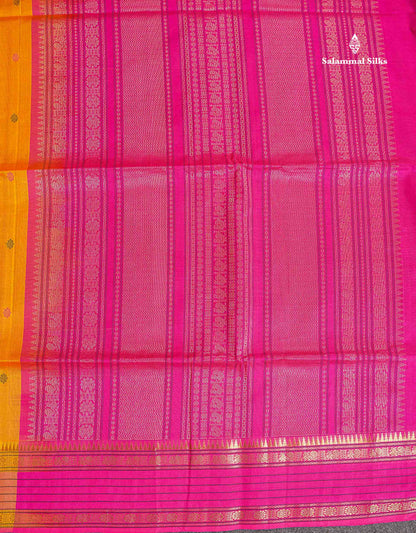 Pure Silk Cotton Saree - Pink Colour Body Thread Butta & Dark Purple Traditional Border