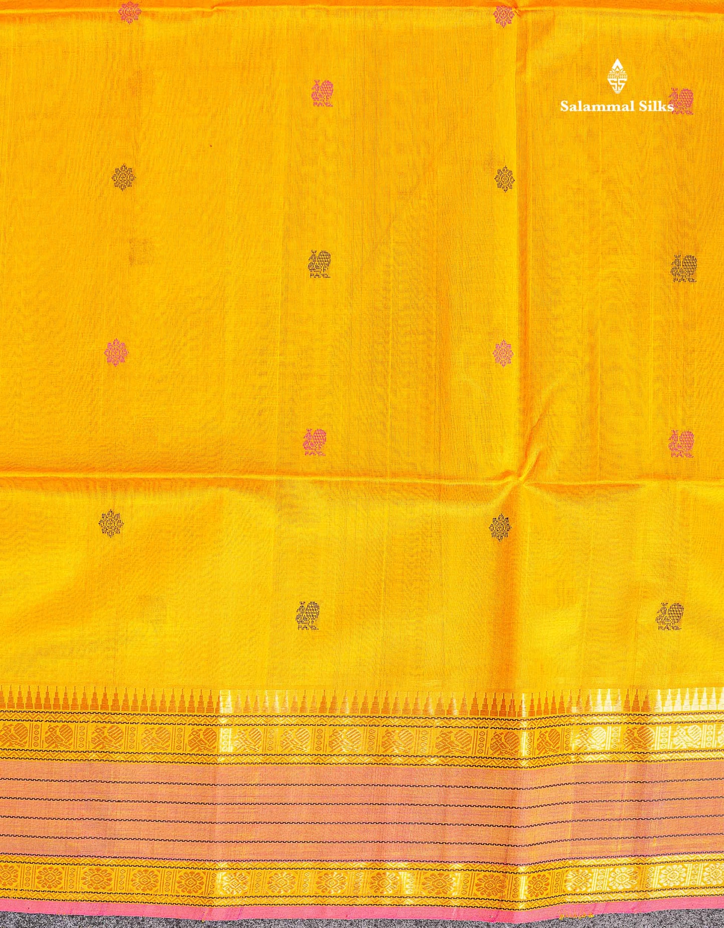 Pure Silk Cotton Saree - Pink Colour Body Thread Butta & Dark Purple Traditional Border
