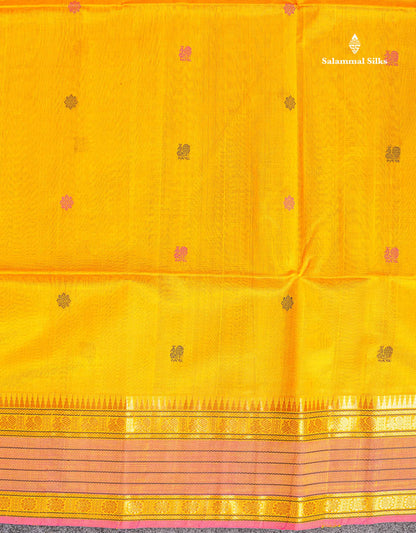 Pure Silk Cotton Saree - Pink Colour Body Thread Butta & Dark Purple Traditional Border
