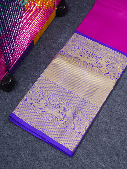 Pure Silk Pattu Pavadai ( Magenta Pink ) With Royal Blue Blouse  44"