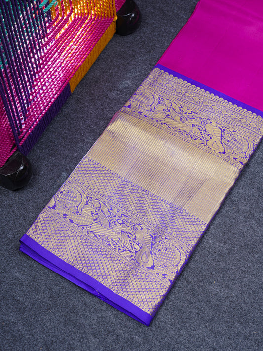 Pure Silk Pattu Pavadai ( Magenta Pink ) With Royal Blue Blouse  44"