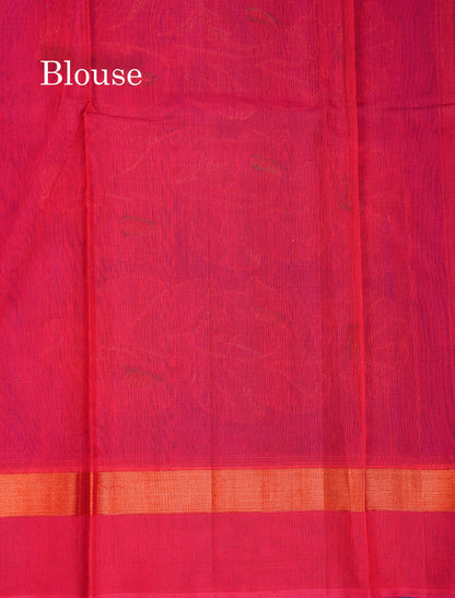 Beautiful Ananda Blue Zari Butta Menakari Work SICO Cotton Saree With Contrast Pink Blouse