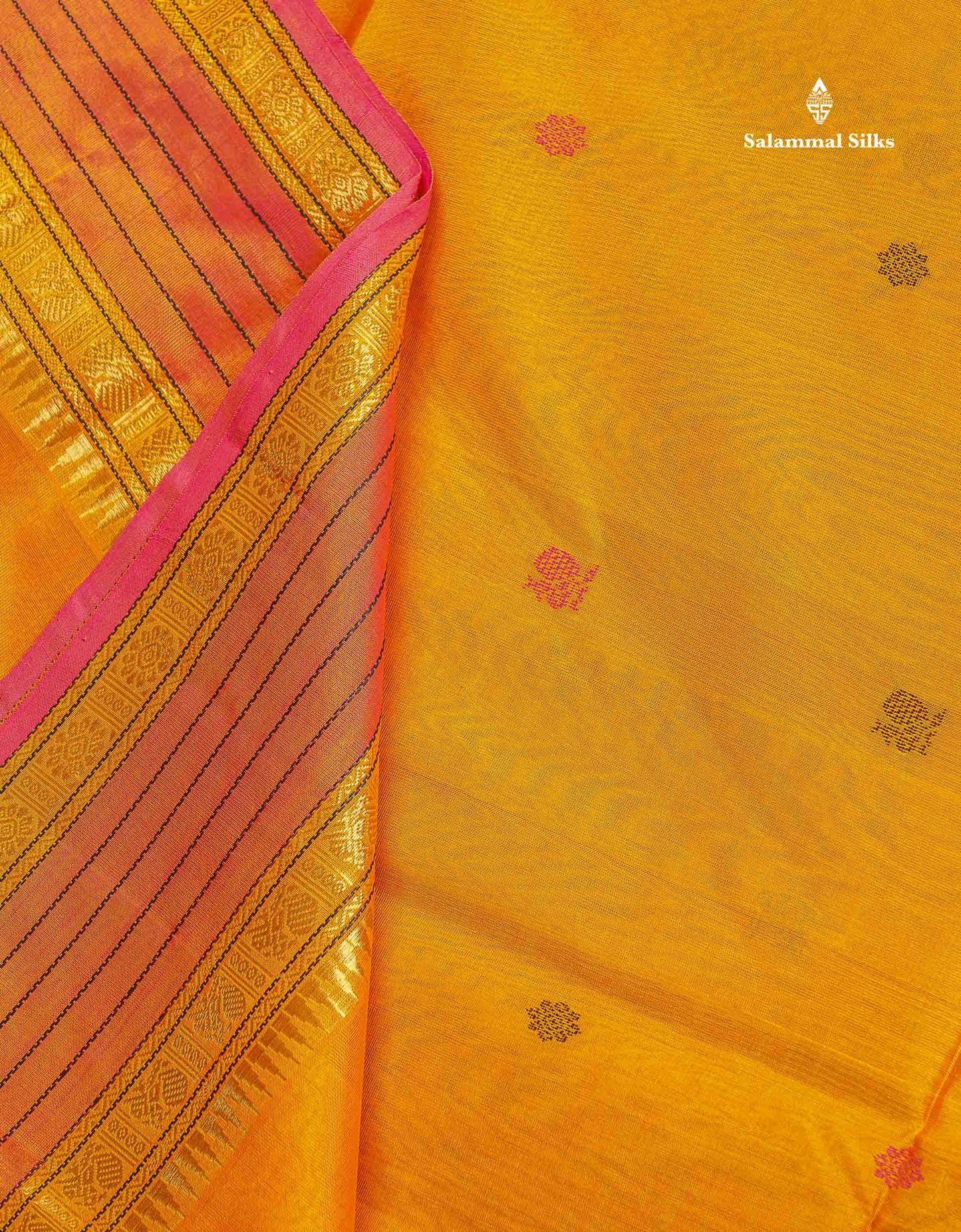 Pure Silk Cotton Saree - Pink Colour Body Thread Butta & Dark Purple Traditional Border