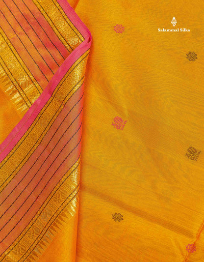 Pure Silk Cotton Saree - Pink Colour Body Thread Butta & Dark Purple Traditional Border