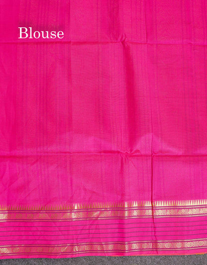 Pure Silk Cotton Saree - Pink Colour Body Thread Butta & Dark Purple Traditional Border
